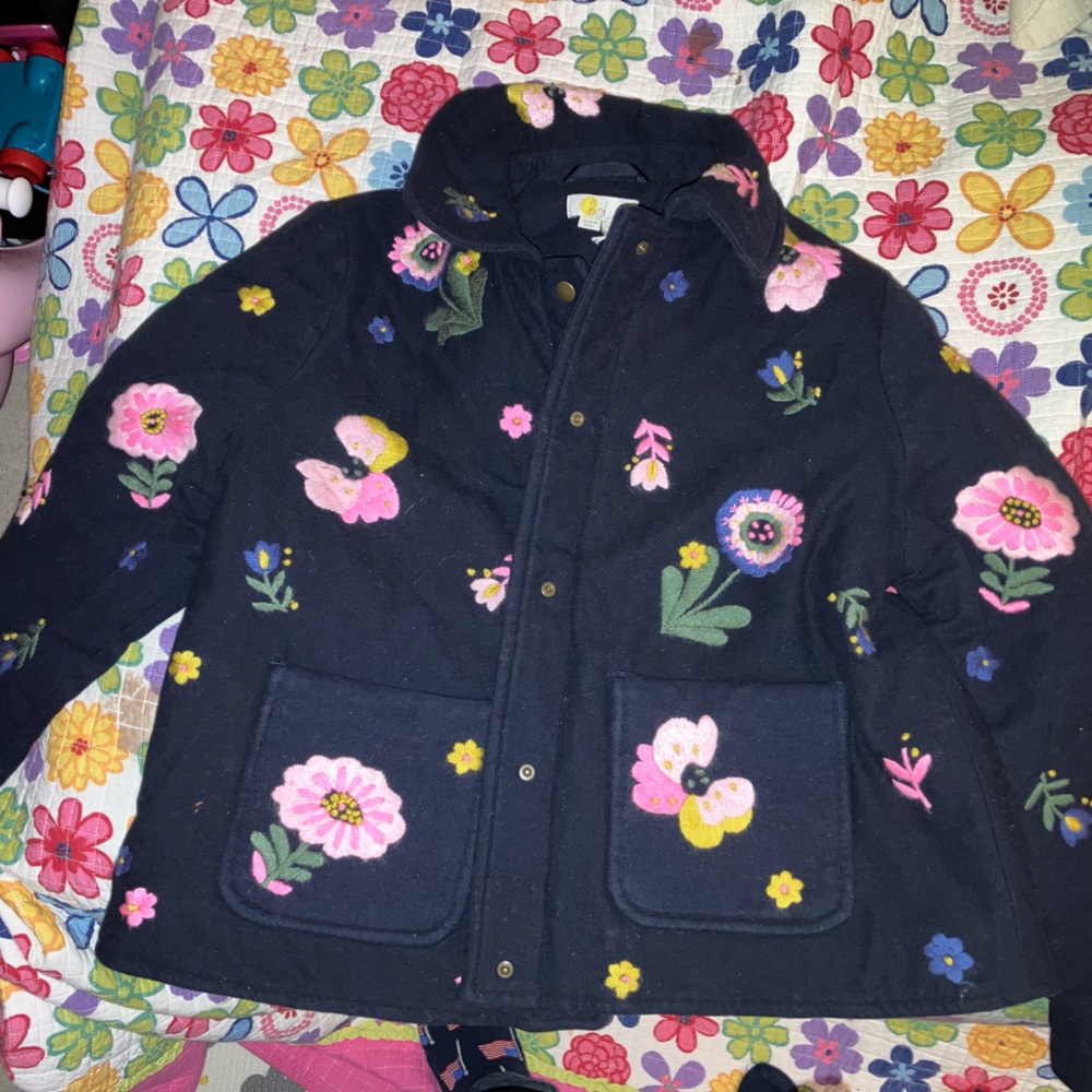 Boden embroidered flower wool coat NWT